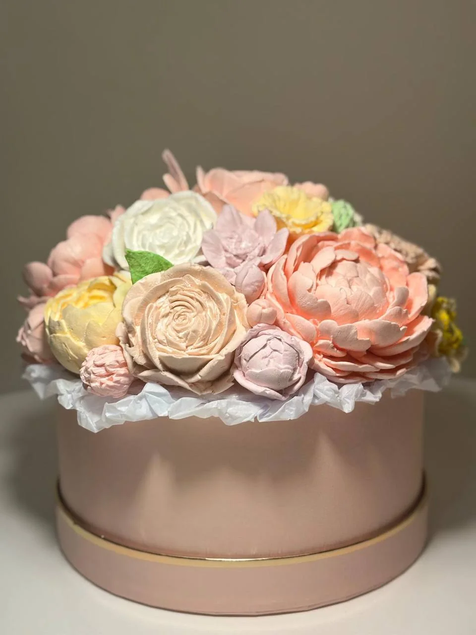 Large blush marshmallow bouquet with peonies and roses
