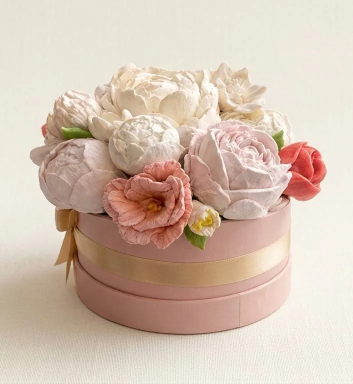 Medium pink and cream marshmallow flower bouquet