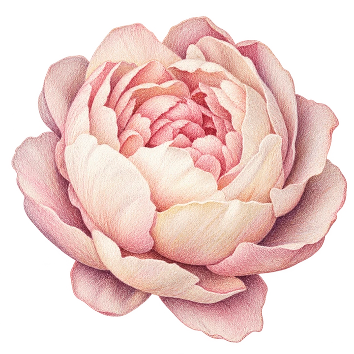 Handmade artisan marshmallow peony illustration