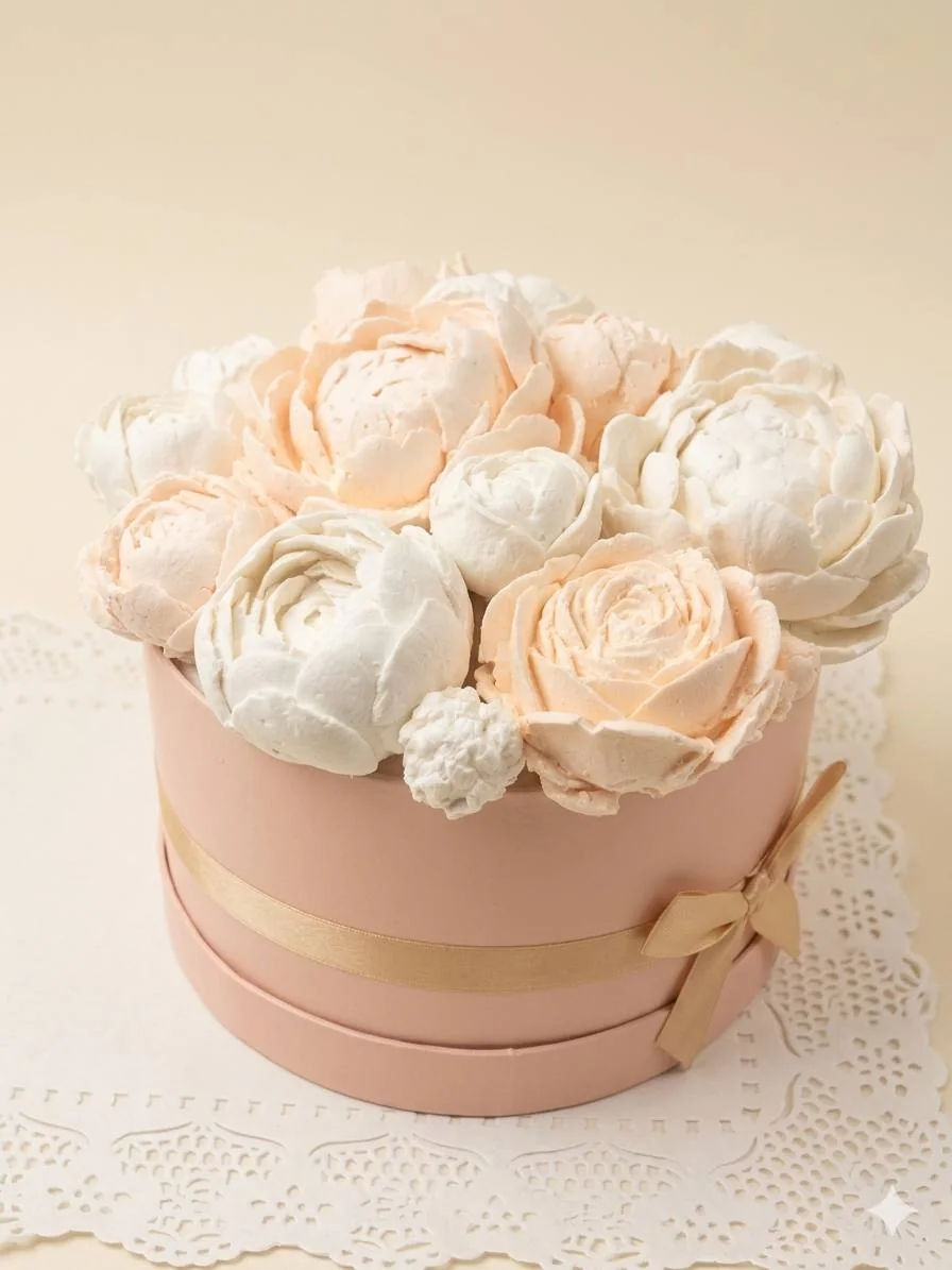 Soft peach and ivory marshmallow bouquet