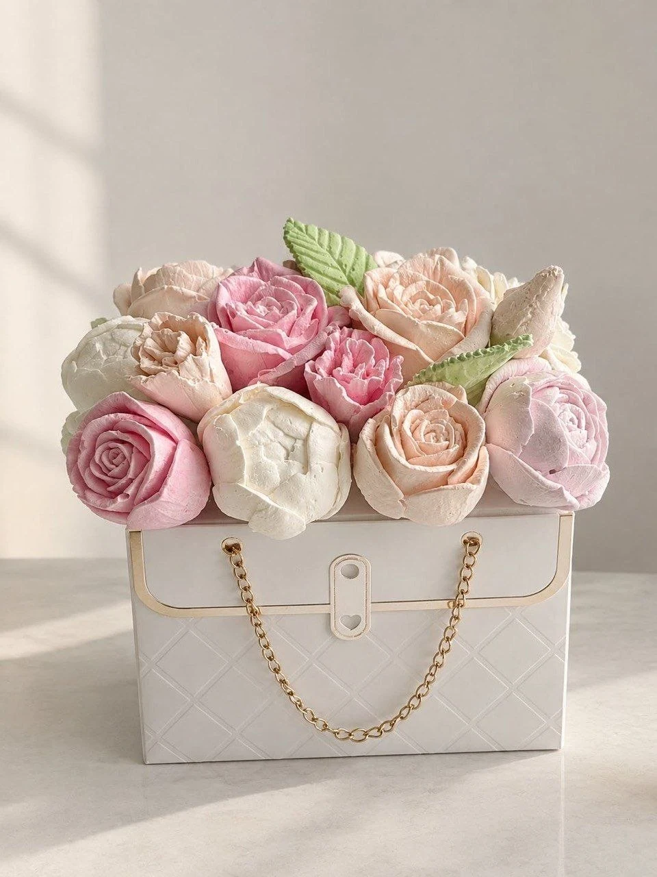 Petite Couture designer handbag sculpted with marshmallow flowers